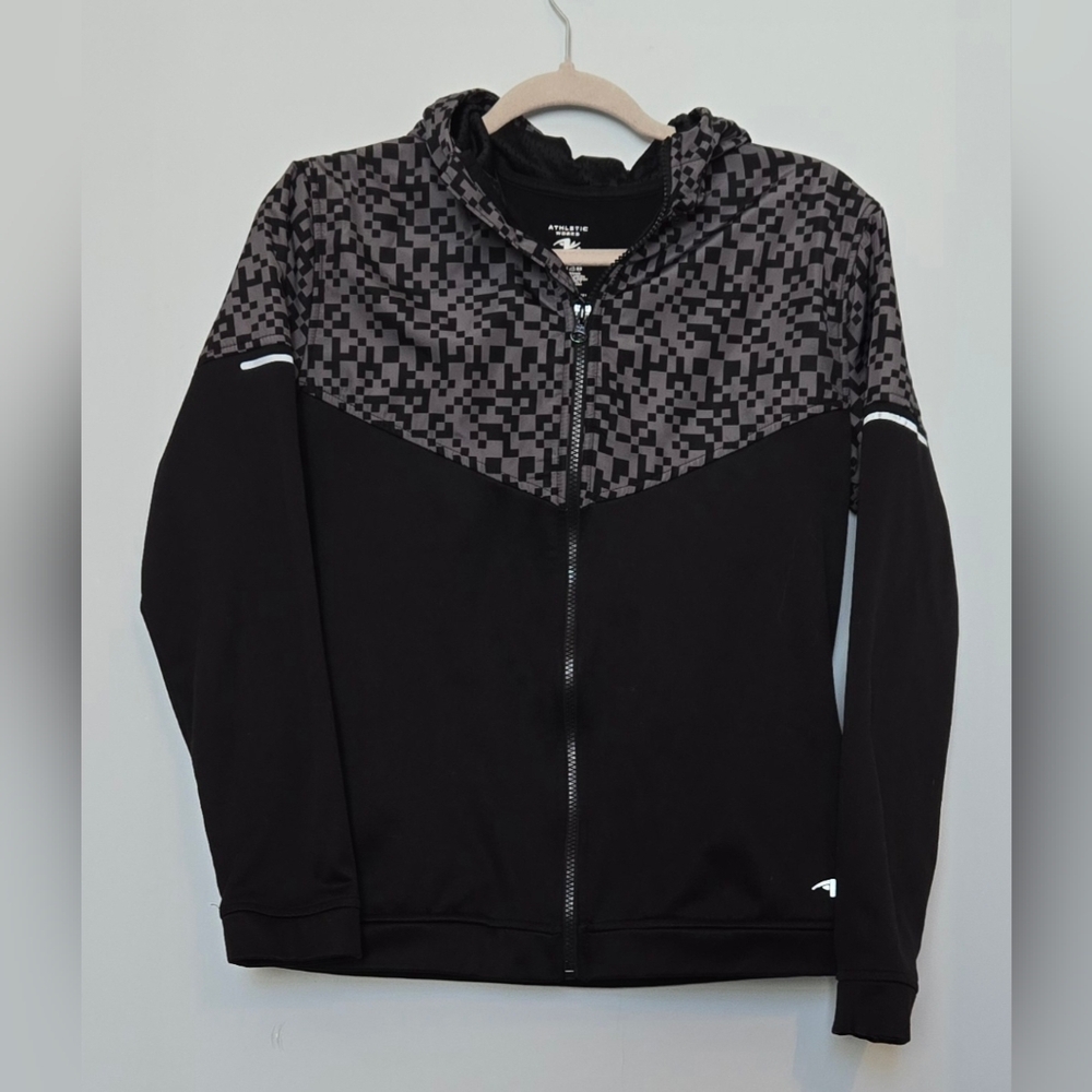 Athletic Works Black and Gray Pixel Pattern Hooded Jacket size XL (14-16)